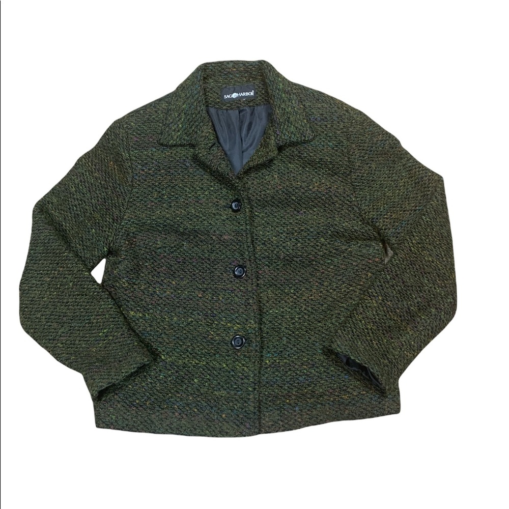 Sag Harbor Women's Jacket Coat Lined Button Multi Color Dark Green. Size 10